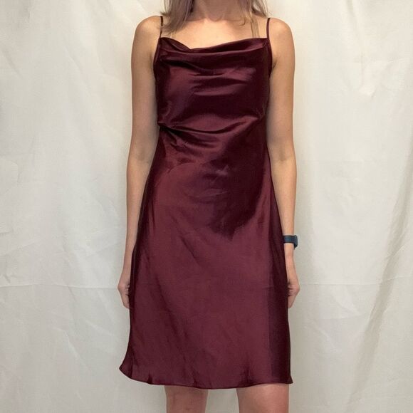 DB Studio Women's Midi Slip Cowl Dress 10 Merlot Burgundy Garnet Red Adjustable - Picture 1 of 13